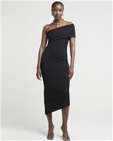 River Island Womens Black Midi One-shoulder Scuba Dress Size 10