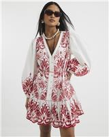 River Island Womens White Cotton Dress 10 Petite