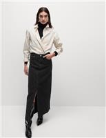 Marks & Spencer Womens Black Cotton Maxi Split Women Skirt Size 14 - M&S