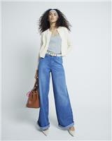 River Island Womens Blue Denim Wide Jeans 18 Short