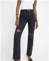 River Island Womens Black Cotton Straight Jeans 18 Regular