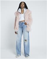 River Island Womens Pink Faux fur Peacoat Coat Size S