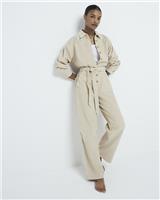 River Island Womens Beige Corduroy Jumpsuit Size 16