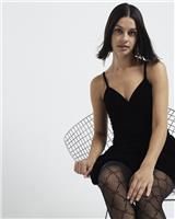 River Island Womens Black Mini Pinafore Velvet Dress Size 16