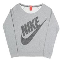 NIKE Womens Grey Sweatshirt Crew Neck S Cotton Blend Logo Print Casual Pullover - S Regular
