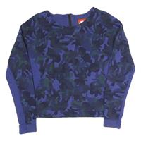 NIKE Womens Blue & Black Camouflage Crew Neck Sweatshirt S Cotton Blend - S Regular