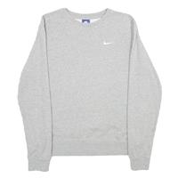 NIKE Mens Grey Cotton Crew Neck Sweatshirt M Plain Pullover Logo - M Regular