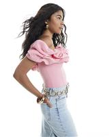 River Island Womens Pink Scuba Short sleeved Top Size L