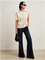 Reiss Womens Gold Silk Round neck Short sleeved Top Size 10