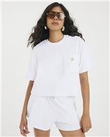 River Island Womens White Cotton/Polyester Towelling Short sleeved Top Size M