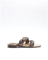River Island Womens Brown Leather Mule Sandals Size UK 4