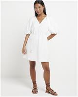 River Island Womens White Viscose Mini Tea Dress 8 Petite