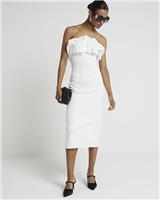 River Island Womens White Midi Bandeau Scuba Dress Size 12