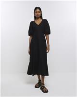 River Island Womens Black Linen Midi Smock-dress Dress Size 10
