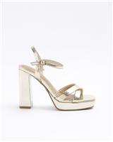 River Island Womens Gold Synthetic T-bar Sandals Size UK 7