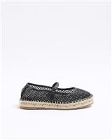 River Island Womens Black Synthetic Mesh Flat Espadrilles Shoes Size UK 7