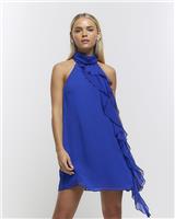 River Island Womens Blue Mini Shift Chiffon Dress 10 Petite