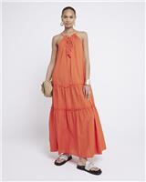 River Island Womens Red Cotton Maxi Smock-dress Dress Size XS