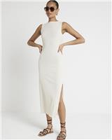 River Island Womens Beige Midi Bodycon Crochet Dress Size 16