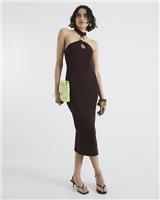 River Island Womens Brown Midi Bodycon Dress Size S