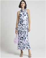 River Island Womens Blue Midi Slip Satin Dress Size 8