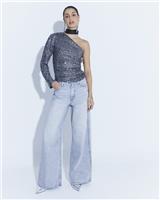 River Island Womens Black One-Shoulder Long sleeved Women Top Size M