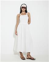 River Island Womens White Cotton Midaxi Babydoll Dress Size 8