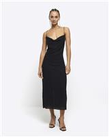 River Island Womens Black Midi Slip Chiffon Dress Size 8