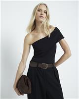 River Island Womens Black Scuba Short sleeved Body Top Size 8