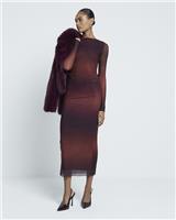 River Island Womens Red Mesh Midi Bodycon Skirt Size 12