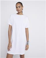 River Island Womens White Cotton Mini T-shirt-dress Dress Size 14