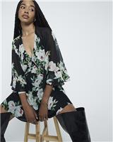 River Island Womens Black Mini Tea Chiffon Dress Size 12