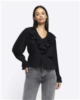 River Island Womens Black Chiffon Long sleeved Blouse Size 10