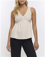 River Island Womens Beige Crochet Sleeveless Camis Top Size 6