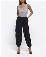 River Island Womens Black Cotton Cargo Trousers 8 Regular