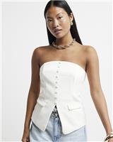 River Island Womens Beige Scuba Sleeveless Bandeau Top 4 Petite