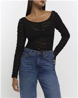 River Island Womens Black Polyamide/Elastane Long sleeved Shell Top Size 8