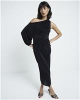 River Island Womens Black Midi One-shoulder Dress Size 12