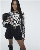 River Island Womens Black Crepe Long sleeved Shirt Size 8