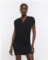 River Island Womens Black Cotton Mini Wrap Dress Size 10