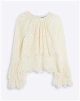 River Island Womens Beige Lace Long sleeved Blouse 6 Petite