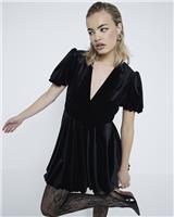 River Island Womens Black Mini Tea Velvet Dress Size 8