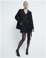 River Island Womens Black Mini Wrap Dress Size 10