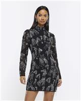 River Island Womens Black Mini Bodycon Crepe Dress Size 10