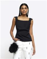 River Island Womens Black Crepe Sleeveless Shell Top Size 6