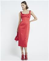 River Island Womens Red Midi Pencil Dress Size 14