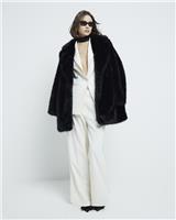 River Island Womens Cream Poly blend Wide Trousers 6 Long