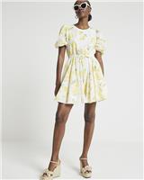 River Island Womens Yellow Cotton Mini Skater Dress Size 8