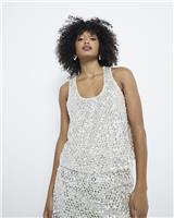 River Island Womens Cream Sequin Sleeveless Tank Top Size 10