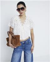 River Island Womens Beige Lace Short sleeved Bandeau Top Size 10